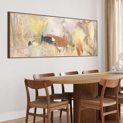 neutral and rich earthy tones from nature of beige,  orange, apricot, lemon, white, grey, and  with expressive marks across an extra large canvas