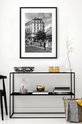 Black and white photograph of wedding couple dancing in street, Paris, France