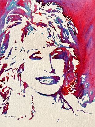 "Radiant Smile" by Christine Beard is a dynamic watercolor portrait that captures the essence of Dolly Parton with a bold and colorful abstract approach. The vibrant hues and loose brushstrokes highlight the iconic features and joyful energy of the beloved music legend. This contemporary piece not only celebrates Dolly's radiant smile but also embodies the spirit and charm that have made her a cultural icon. Perfect for fans of country music and pop art alike, this artwork is a striking addition to any collection.





