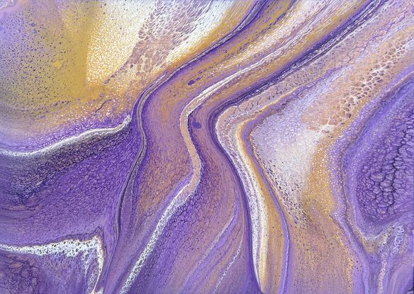 Purple and gold fluid acrylic painting with a varnish finish