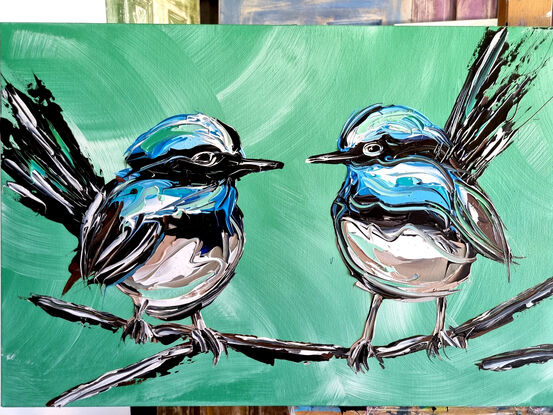 4 little male fairy wrens abstract texture
