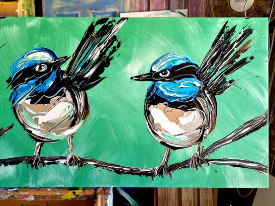 4 little male fairy wrens abstract texture
