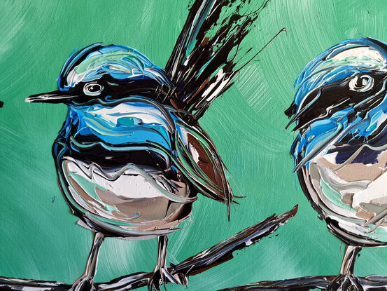 4 little male fairy wrens abstract texture
