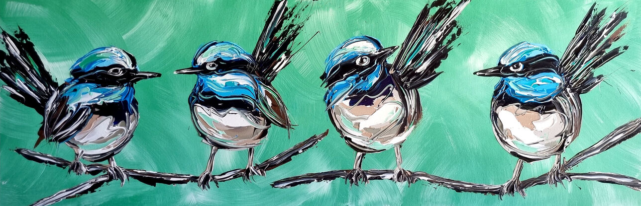 4 little male fairy wrens abstract texture
