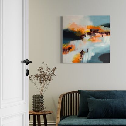 emotive abstract artwork in complimentary colour of blue and orange capturing the essence of strength and endurance through an interplay of colours. 