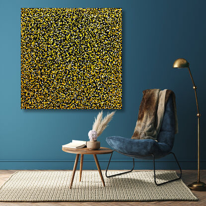 thousands of yellow dots on black canvas