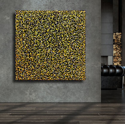 thousands of yellow dots on black canvas