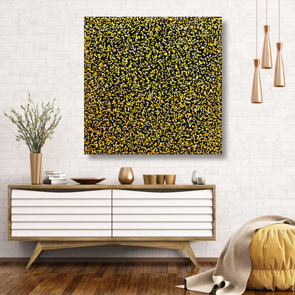 thousands of yellow dots on black canvas