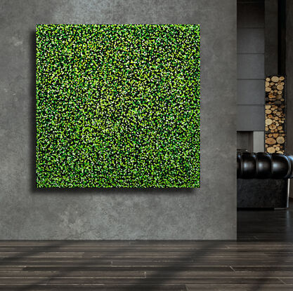 thousands of green dots on black canvas