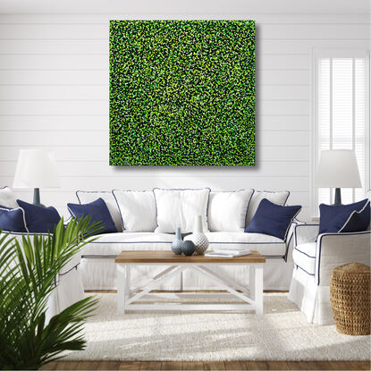 thousands of green dots on black canvas