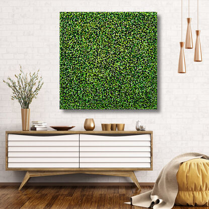 thousands of green dots on black canvas