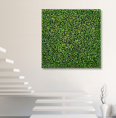 thousands of green dots on black canvas