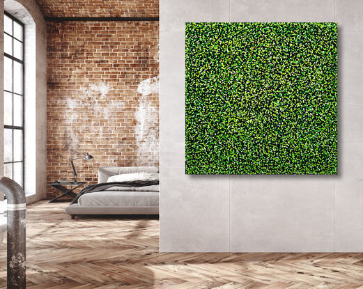 thousands of green dots on black canvas