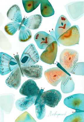 Fun watercolour butterflies in aqua colours