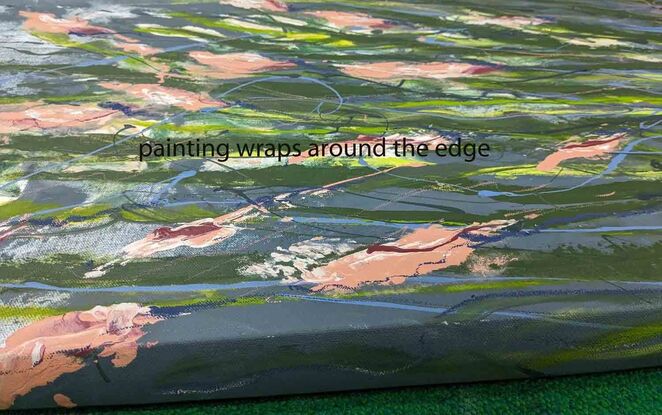 A large abstract painting of the Australian gardens in apricot and peach