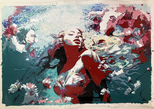 A woman underwater with long hair and flowers swirling around her conveys a sense of freedom.