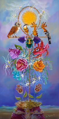 Birds and flowers on key of life