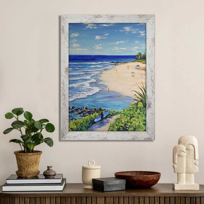 Rainbow Bay Beach original painting by Irina Redine. Rainbow Bay, Coolangatta, Queensland
 Australian beach holidays one of a kind wall art on canvas, ready to hang wall art.