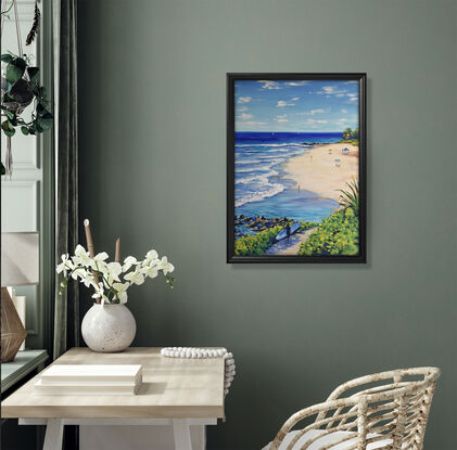 Rainbow Bay Beach original painting by Irina Redine. Rainbow Bay, Coolangatta, Queensland
 Australian beach holidays one of a kind wall art on canvas, ready to hang wall art.