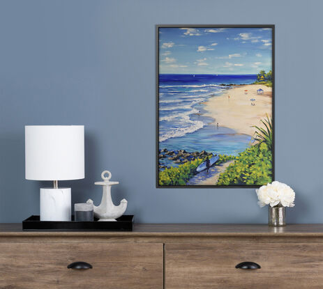 Rainbow Bay Beach original painting by Irina Redine. Rainbow Bay, Coolangatta, Queensland
 Australian beach holidays one of a kind wall art on canvas, ready to hang wall art.