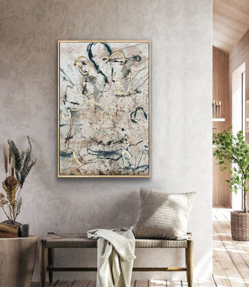 an abstract landscape in shades of green, copper, brown, beige and white inspired by wild grass and coastal dunes, australian native and indigenous plants