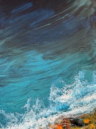 Aerial ocean; waves crashing on rocks; coastal Australia