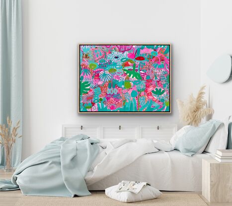 Varied small shapes created with a brush in a multitude of colours creating a myriad landscape of flowers 