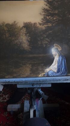 Jesus oil on canvas in nature contemplation