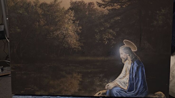 Jesus oil on canvas in nature contemplation