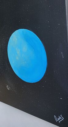 Inspired by space themed movies this abstract composition depicts a mythical twin moon scenario somewhere in the galaxy. By utilising blue pigment to enhance the visual effect of the twin moons creates a stunning impression.