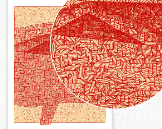 Red abstracted line art tree and head shape