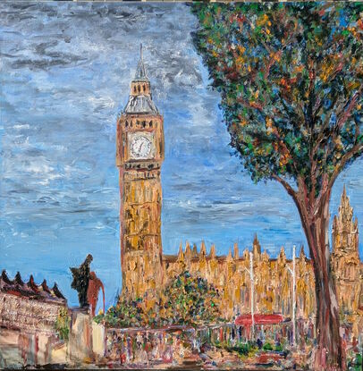 Palace of Westminster Houses of Parliament Oil Painting Impressionist styled painting. Recreated original oil painting 40 years after I first painted it.