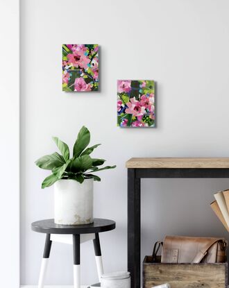 Bright bold styled  pinks and green abstract floral