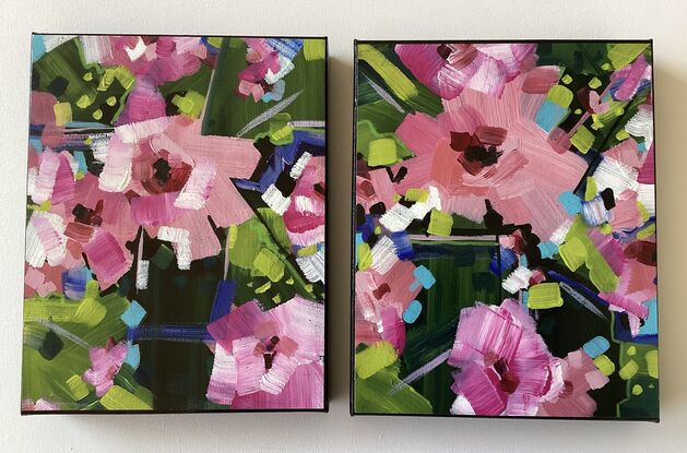 Bright bold styled  pinks and green abstract floral