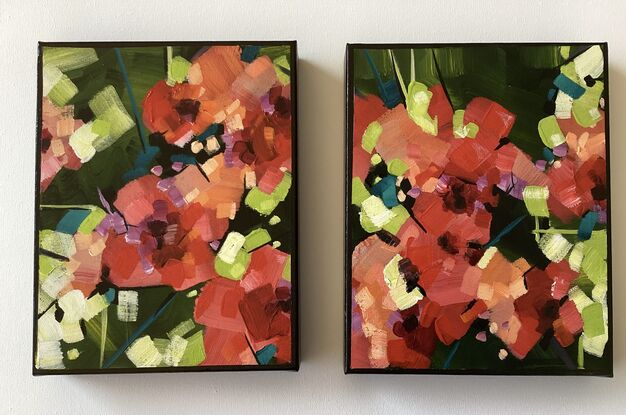 Red and peach bold & loose abstract floral