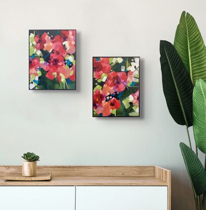 Red and peach bold & loose abstract floral