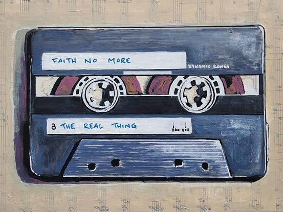 Still life painting of an old Faith No More cassette tape 