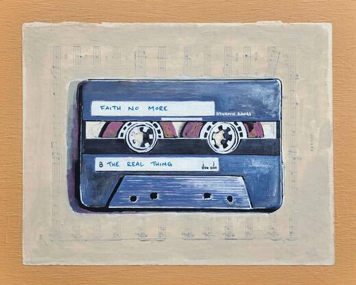 Still life painting of an old Faith No More cassette tape 