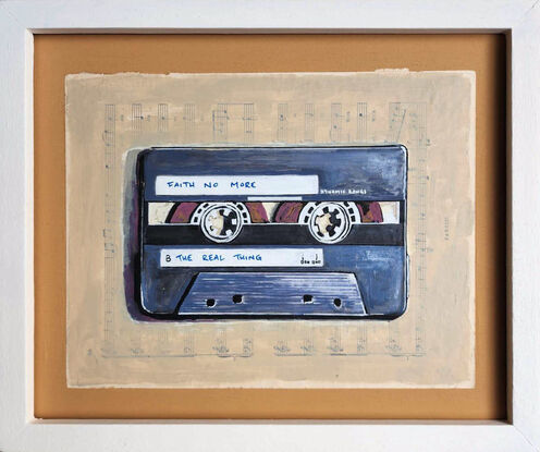 Still life painting of an old Faith No More cassette tape 