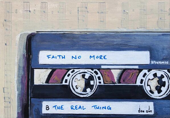 Still life painting of an old Faith No More cassette tape 