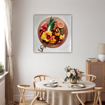 Fruit on a wooden platter.