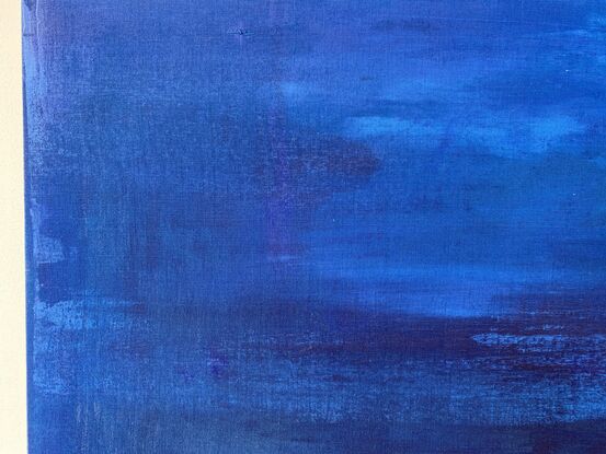 large all over minimalist abstract  on linen in layers and depths of blue 