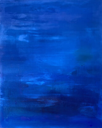 large all over minimalist abstract  on linen in layers and depths of blue 