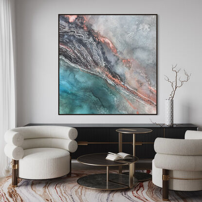 I based my painting on an aerial perspective of Coral Bay - the pigments change with the light in the room. I loved creating the organic details.