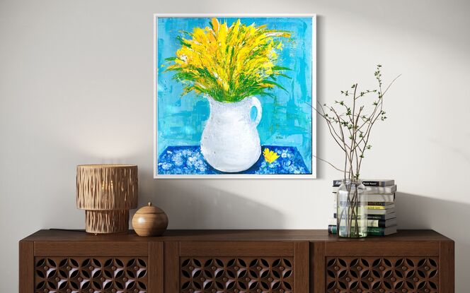 Strong blue and yellow colours to evoke feelings of joy.