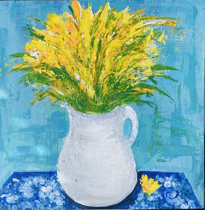 Strong blue and yellow colours to evoke feelings of joy.