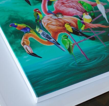 Flamingoes and parrots