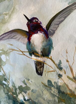 Acrylic painting of a hummingbird