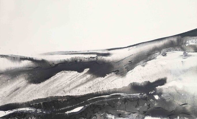 A black and white abstract landscape of mountains and fjords in Iceland- Jökulsárlón Glacier Lagoon