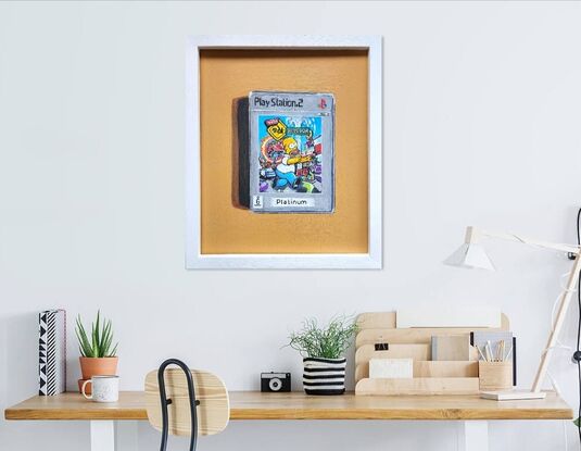 Still life painting of PS2 The Simpsons video game